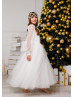 Long Sleeves Ivory Lace Tulle Flower Girl Dress Communion Dress